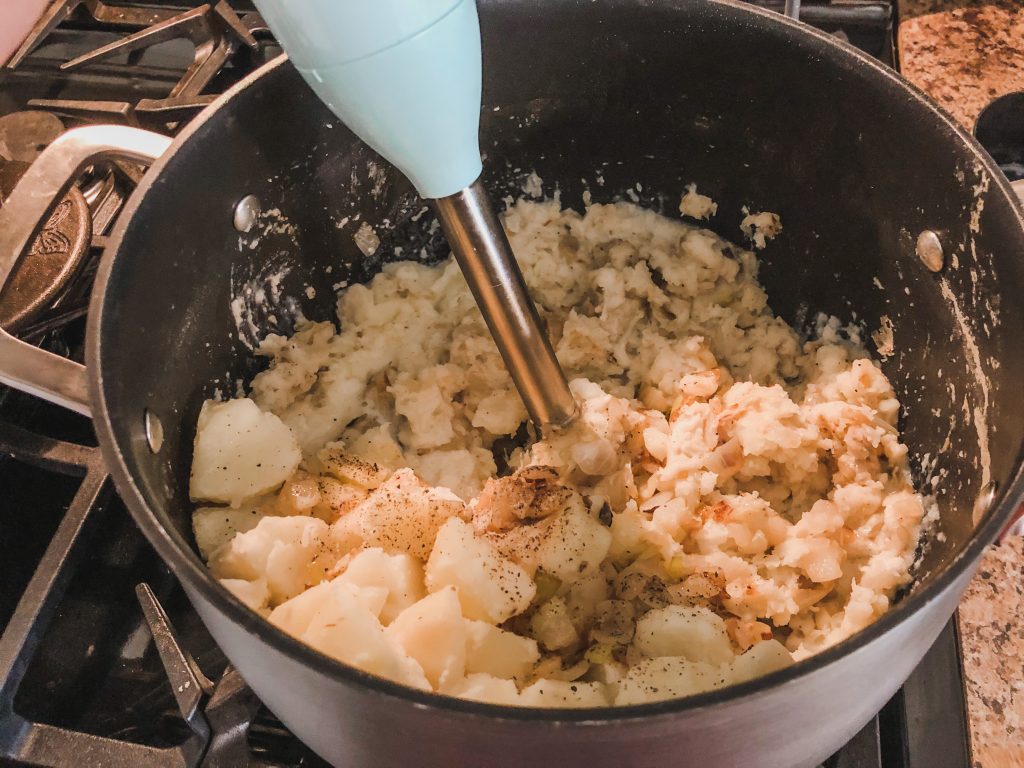 making garlic mashed potatoes