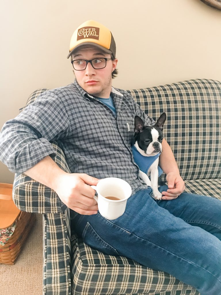 drinking coffee with puppy